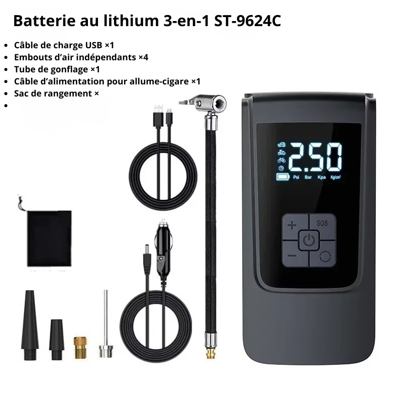 Pompe à Air de voiture sans fil, compresseur d'air Portable, gonfleur de pneus électrique avec affichage numérique LCD, pour voiture, moto, vélo, balle