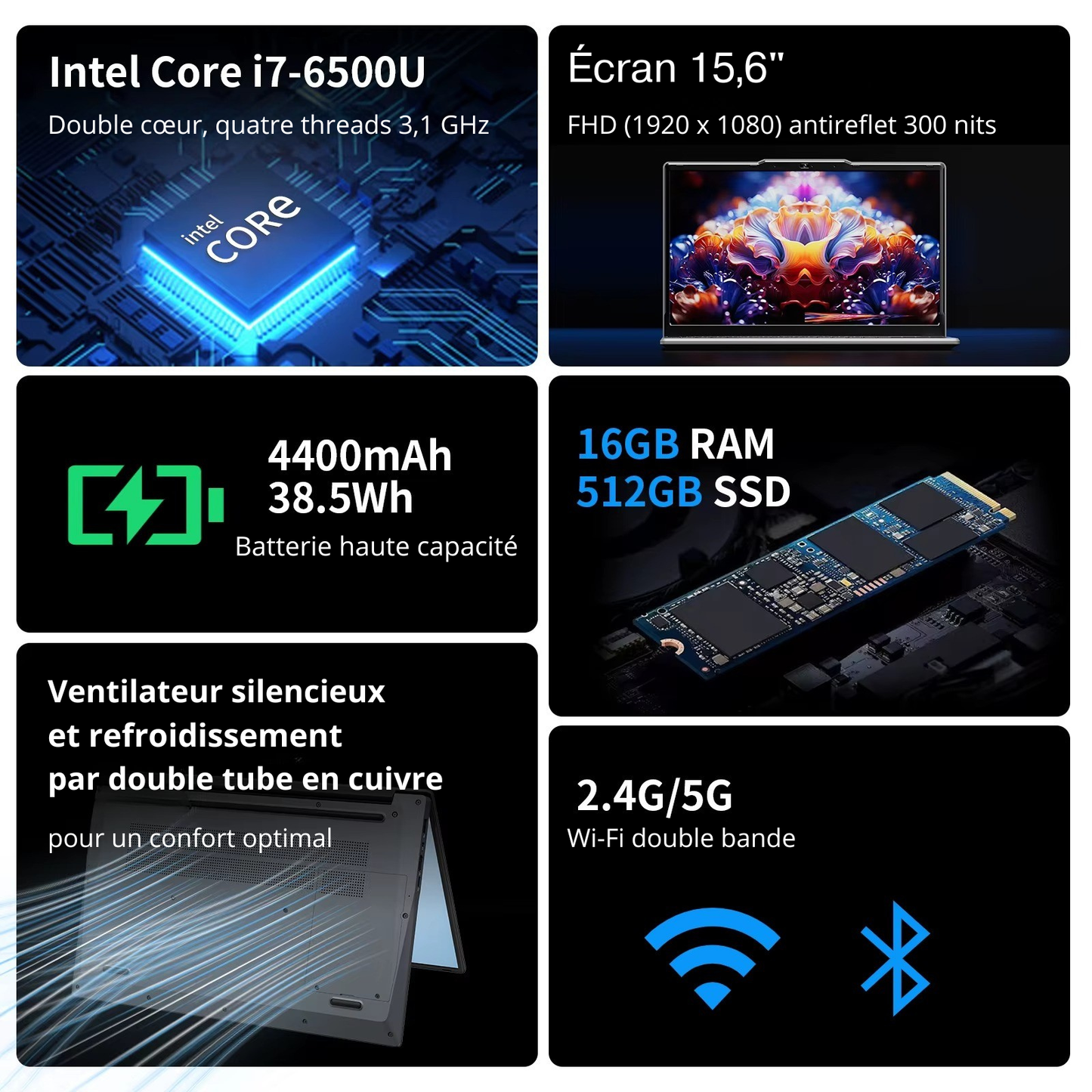 Ordinateur Portable 15,6″ Intel Core i7 16 Go RAM  SSD 512 Go / 1 To Windows 11