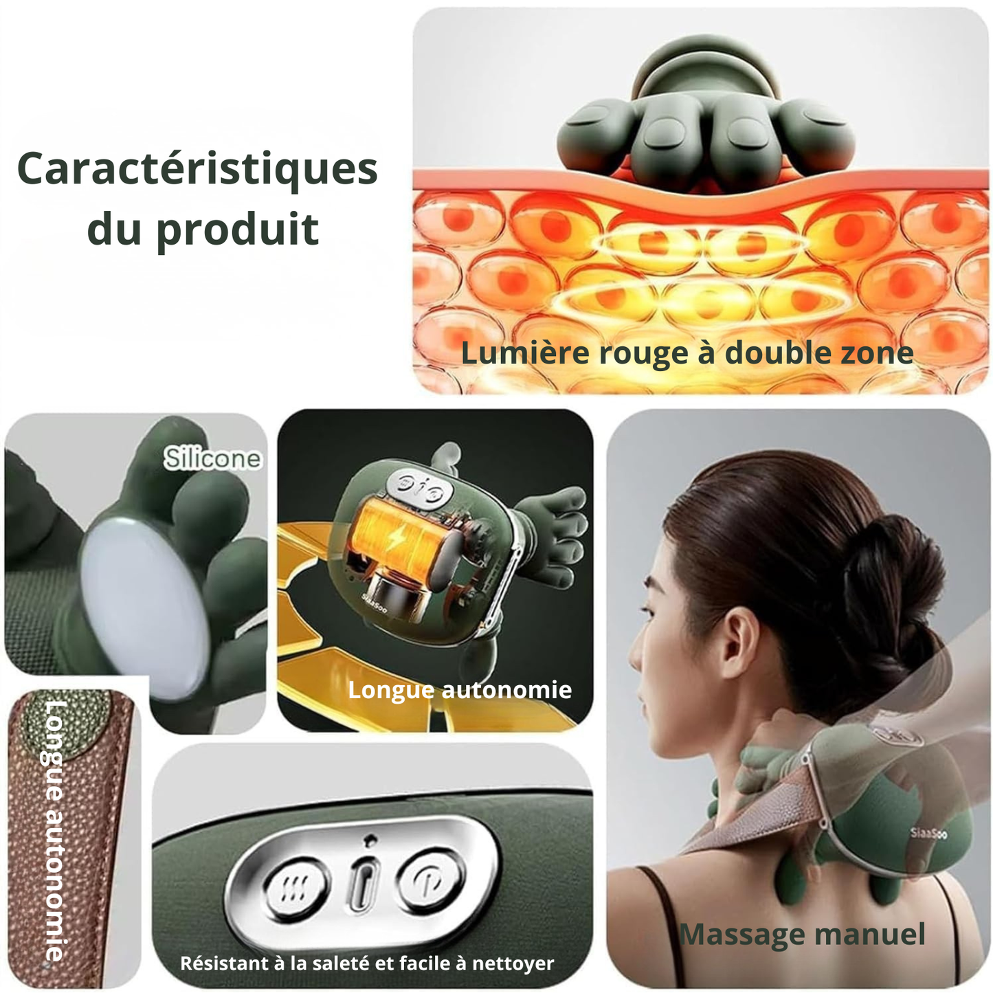 Siaasoo N7 – Coussin de Massage Électrique Shiatsu pour le Cou